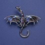 Broșă-pendul Dragon, email gri, strasuri violete, culoare metal argintiu, 50×57 mm +