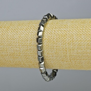 Brățară din hematit hexagonal, model zigzag, culoare neagră, diametru 6x6 mm, lungime 18 cm, elastică