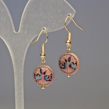 Сережки Гематит різний Дерево мультиколір, діаметр 12х4мм+-, довжина 3, 2см