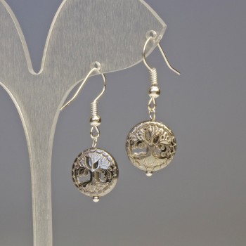 Сережки Гематит різний Дерево срібні, діаметр 12х4мм+-, довжина 3, 2см