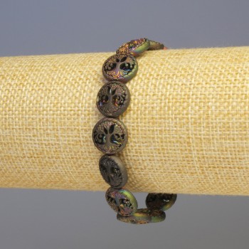 Brățară din hematit și lemn, multicolor, diametru 12x4 mm, lungime 18 cm, elastic