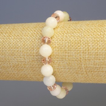 Brățară cu morganit și sticlă cehă, mărgele fațetate și rondel, diametrele 10 mm și 8 mm, lungime 18 cm, pe elastic