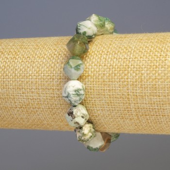 Brățară din agat mușchi natural, piatră fațetată, diametrul 11x11 mm, lungime 18 cm, pe elastic