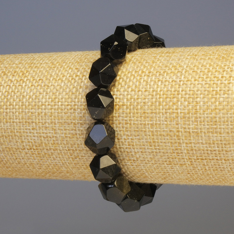 Brățară din obsidian solar, piatră naturală, multifacetată, diametrul 11x11 mm, lungime 18 cm, elastic