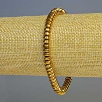 Brățară din hematit, formă rondelă, culoare aur închis, diametrul 6×3 mm, lungime 18 cm, extensibilă