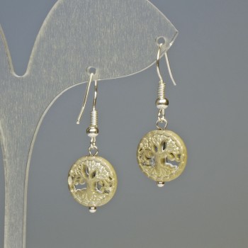 Cercei hematit Copac, argintiu mat, diametru 12,5×4,5 mm, lungime aproximativă 3,2 cm