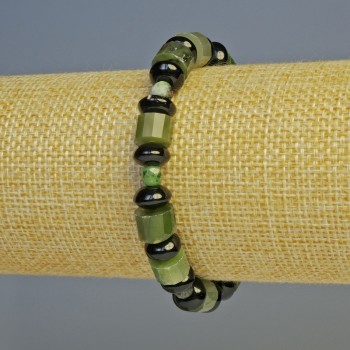 Brățară din jadit, discuri tăiate, zoizit cub tăiat, agat disc, lungime 18 cm, extensibilă