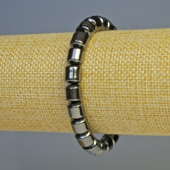 Brățară din hematit cilindric, culoare neagră, diametru 8x8 mm, lungime 18 cm, pe elastic