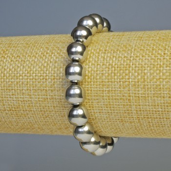 Brățară din hematit – bile argintii, diametrul 10 mm, lungimea 18 cm, bandă elastică