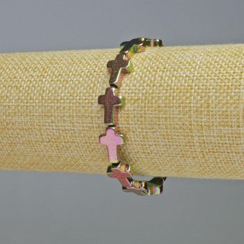 Brățară hematit 'Cruce' culoare camaleon, diametru 10×14×4 mm, lungime 18 cm, cu elastic
