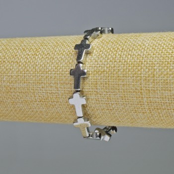 Brățară din hematit «Cruce» culoare argintiu, diametru 10x14x4 mm, lungime aproximativă 18 cm, extensibilă