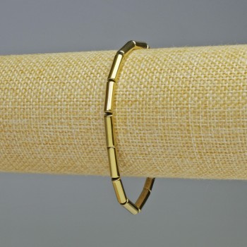 Brățară din hematit cilindric, culoare aurie, diametrul 12×4 mm, lungimea 18 cm, cu elastic