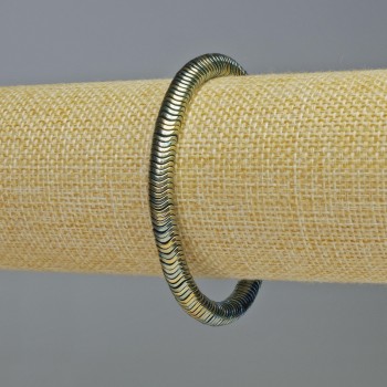 Brățară din hematit, rondelle ondulate, culoare negru-auriu hameleon, diametru 6x1 mm, lungime 18 cm, elastic