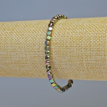 Brățară din hematit, cuburi, culoare curcubeu, mată și lucioasă, diametrul cuburilor 4x4 mm, lungime 18 cm, pe bandă elastică