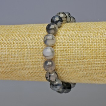 Brățară din agat venele dragonului, mărgele netede, diametru 10 mm, lungime 18 cm, extensibilă