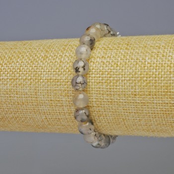 Brățară din agat Venele Dragonului, cu mărgele netede, diametrul 8 mm, lungime 18 cm, pe elastic