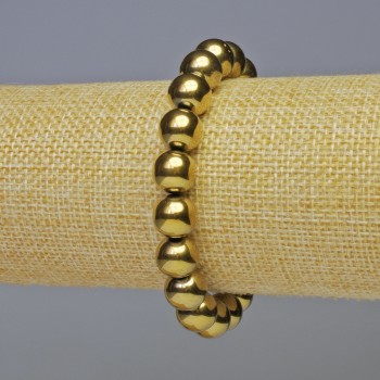 Brățară din hematit cu bile netede, culoare aurie, diametru 10 mm, lungime 18 cm, elastică