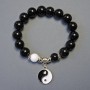 Brățară din agată neagră cu bile netede, diametrul 10 mm +/- și albă, diametrul 10 mm +/-, lungime 18 cm, elastică