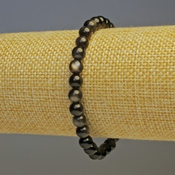 Brățară din obsidian argintiu, mărgele netede de 6 mm diametru, lungime 18 cm, pe elastic