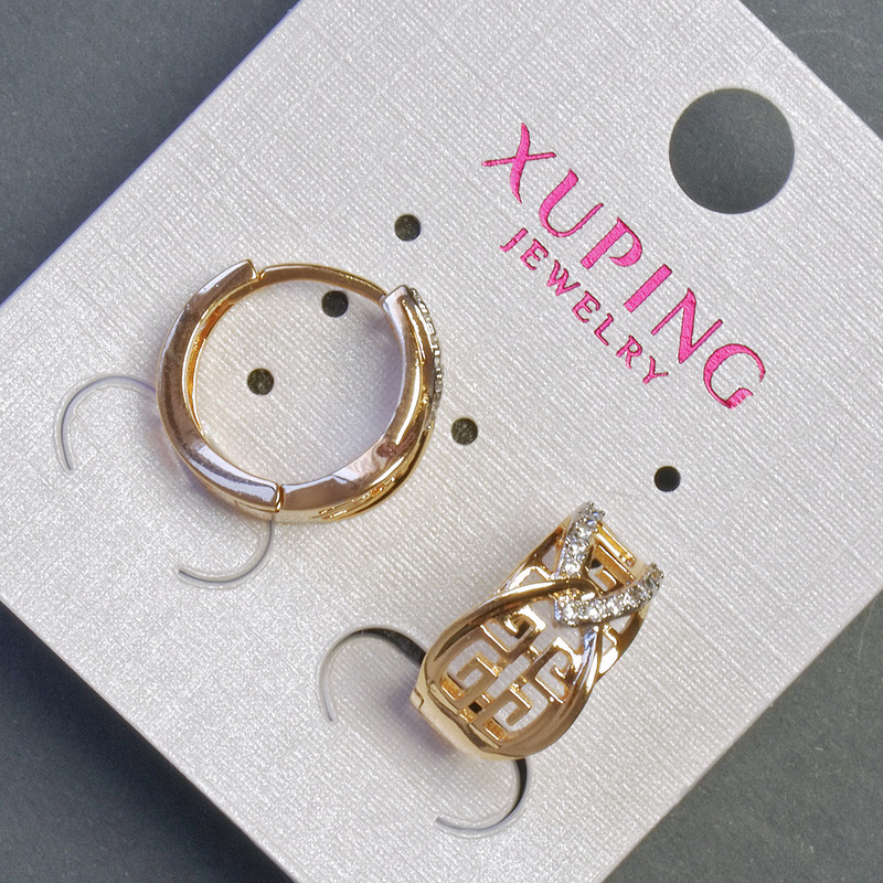 Cercei Xuping 9x15 mm „placare cu aur 18K” cu strasuri albe