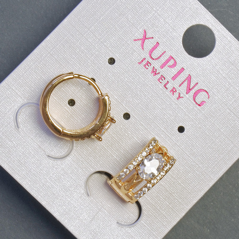 Cercei Xuping 13x7mm, placare cu aur 18K și strasuri albe