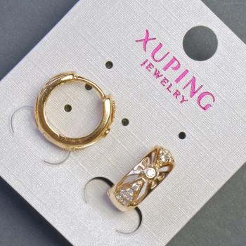 Cercei Xuping 6x15 mm, placare cu aur 18K, cu pietre albe