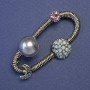 Broșă Orbita cu planete, perlă gri artificială, strasuri albastre, 53×32 mm, metal argintiu