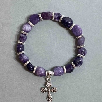 Brățară din lepidolit natural, mărgele fațetate, diametrul 9x11 mm ±, lungime 18 cm ±, elastică