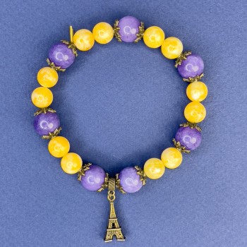 Brățară din jadit cu mărgele netede, diametrul 8,5 mm ±; sugilit cu mărgele netede, diametrul 10,5 mm ±; lungime 18 cm ±; elastică