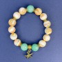 Brățară din sidef bej și jadeit, bile netede, diametrul 12 mm, lungime 18 cm ± elastic