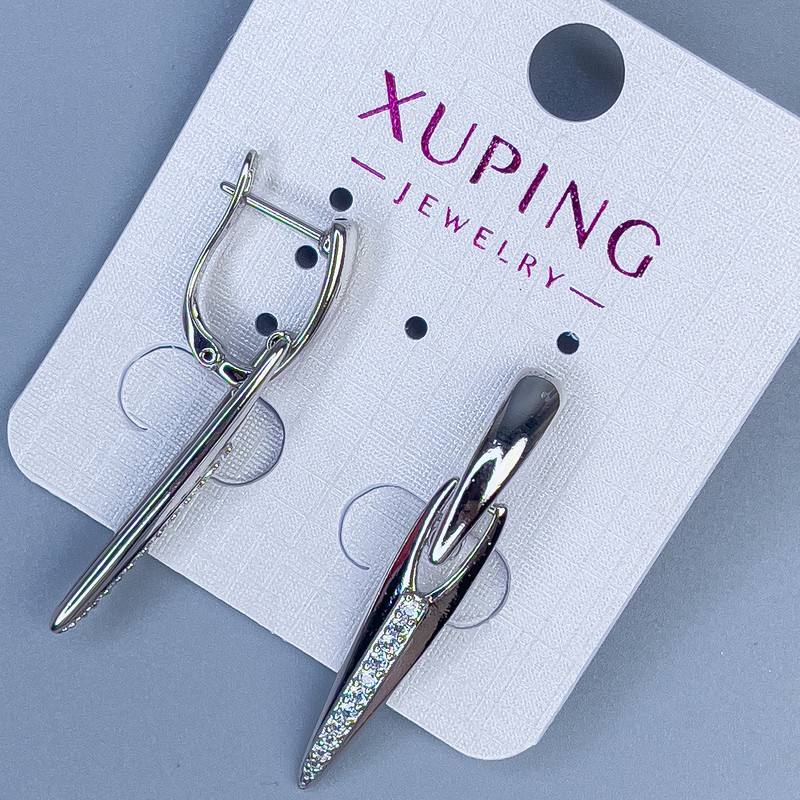 Cercei Xuping rodiu cu cristale albe, lungime 38 mm +