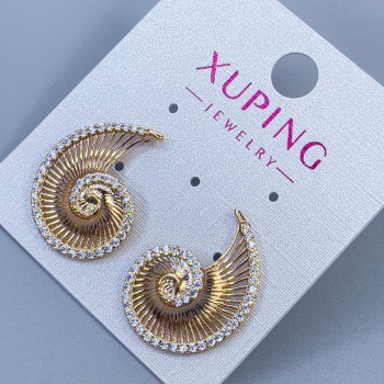 Cercei cu știft Xuping „Spirale” cu cristale albe, diametrul 23×17 mm, placare cu aur 18K