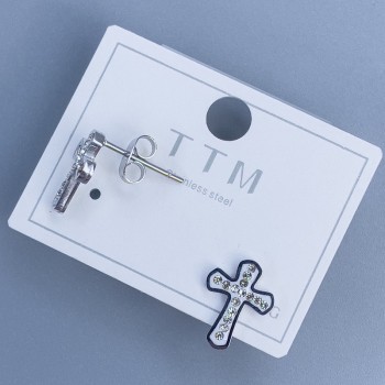 Сережки пусети кульчики Xuping Хрест з білими стазами 12х9мм+- родій