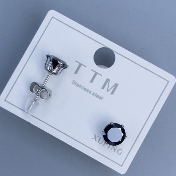 Cercei cu știft Xuping cu piatră neagră de 6 mm +/- rodiat