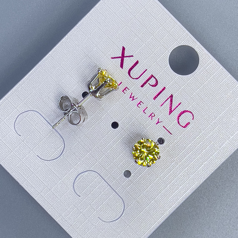 Cercei stud Xuping cu piatră galbenă, montură «Coroană» 6 mm, rodiat