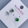 Cercei cu știft Xuping cu piatră verde, montură «Coroană», 6 mm, placare rodiu
