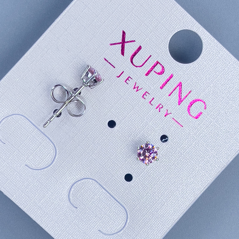 Cercei cu știft Xuping cu piatră roză, 4 mm, placare cu rodiu