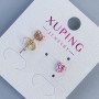 Cercei cu știft Xuping – Inimă cu piatră roză, 5 mm, placare cu aur 18K