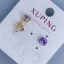 Cercei stud Xuping cu piatră mov în montură pătrată „Quadro” 6 mm ± placare cu aur 18K