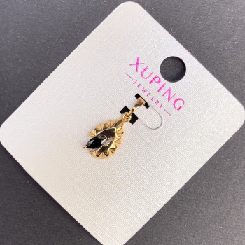 Pandantiv Xuping cu cristal negru, diametrul 8 mm, lungimea 20 mm, placat cu aur 18K