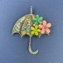 Broșă-pendul Parasol multicolor, ochi de pisică cu cristale, metal auriu, 50×63 mm