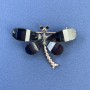 Broșă Fluture cu strasuri albe și gri, metal negru cu nuanțe aurii, diametrul 40 mm, lungimea 30 mm