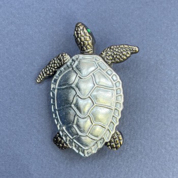 Broșă-colier «Țestoasă», albastru deschis și gri, metal argintiu, diametru 40 mm ±, lungime 49 mm ±