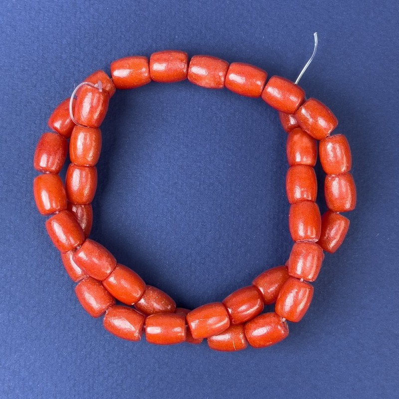 Mărgele din coral portocaliu, formă baril, diametrul 10x8 mm +- pe fir, lungime 39 cm+