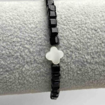 Brățară cu turmalină, cuburi tăiate, diametrul 4x4 mm, inserție cu sidef, lungime 18-23 cm, cu lanț extensibil