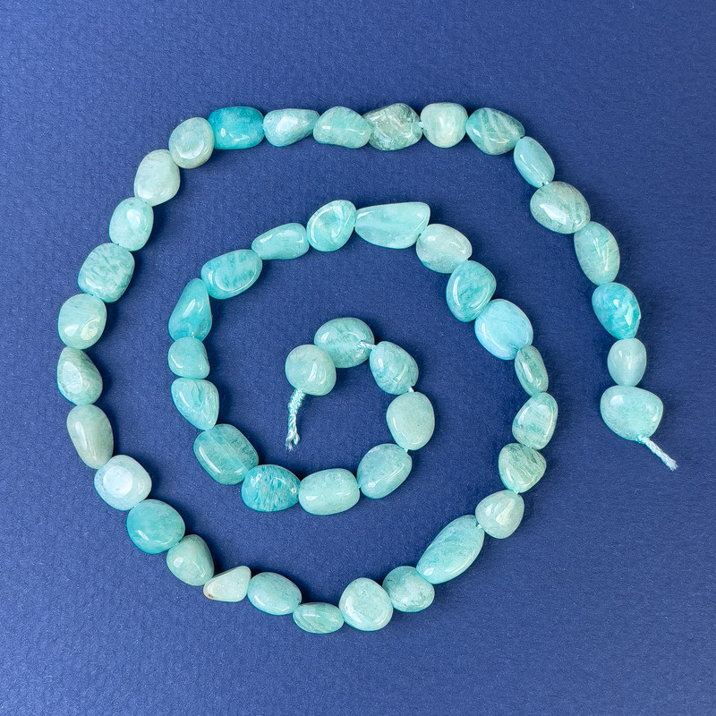 Mărgele din amazonit, tăiate, 8x6 mm ±, pe șnur, lungime 39 cm