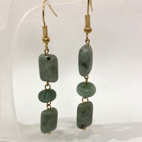 Cercei din jadeit, formă dreptunghiulară, diametrul 12x8 mm ±, rondel 8x6 mm ±, lungime 58 mm ±