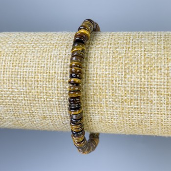 Brățară cu ochi de tigru rondel, diametrul 6×2 mm, lungime 18 mm, pe bază elastică