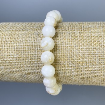 Brățară din sidef cu mărgele netede, diametrul 10 mm, lungime 18 cm, elastic