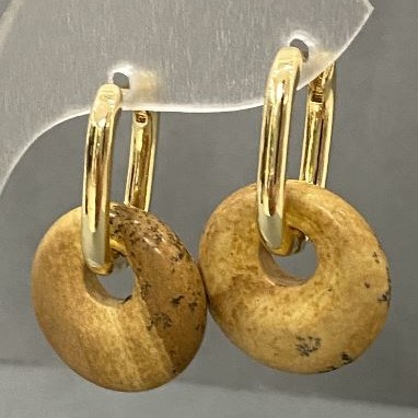 Cercei din jasper de peisaj, în formă donut, diametrul de 18 mm, lungimea de 30 mm